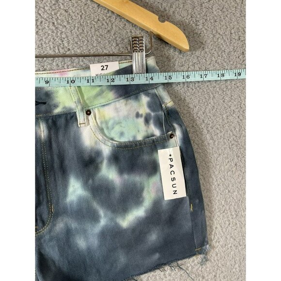 PacSun Jean Shorts Womens Sz 27 Pink Gray Tie Dye High Rise Festival Cut Off - Picture 5 of 12